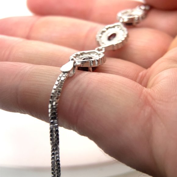 Red Garnet 2.90ct Platinum Finish Solid 925 Sterling Silver Bracelet - Picture 5 of 7